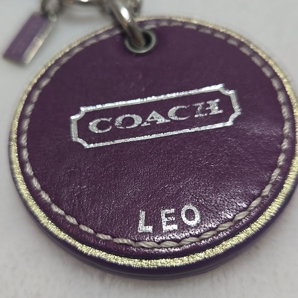 Vintage Coach LEO Zodiac Purple Leather Keychain Clip Charm - Picture 5 of 6